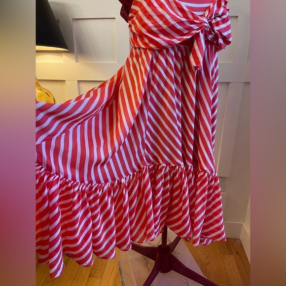 Diane Von Furstenberg Silk Blend Made In Italy Red and White Striped Dress Large - Picture 2 of 10